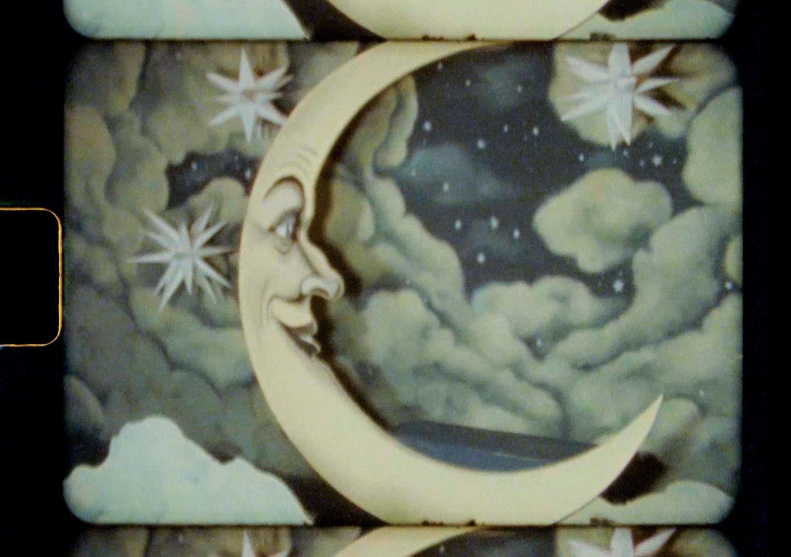 Vintage paper moon backdrop on Super 8